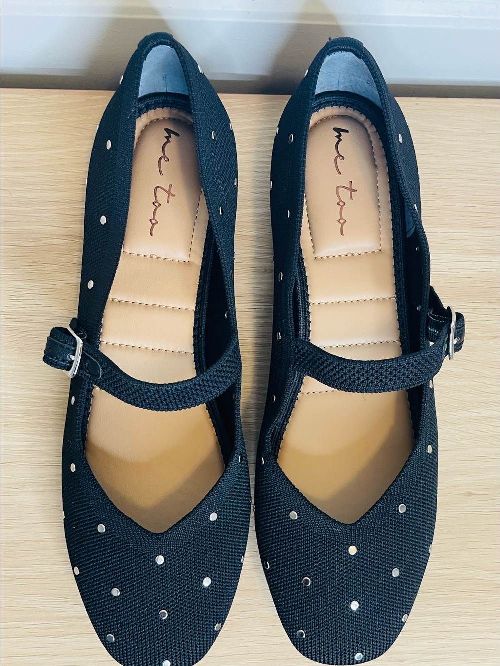 New me too Black Mary Jane Flats with Silver Studs
